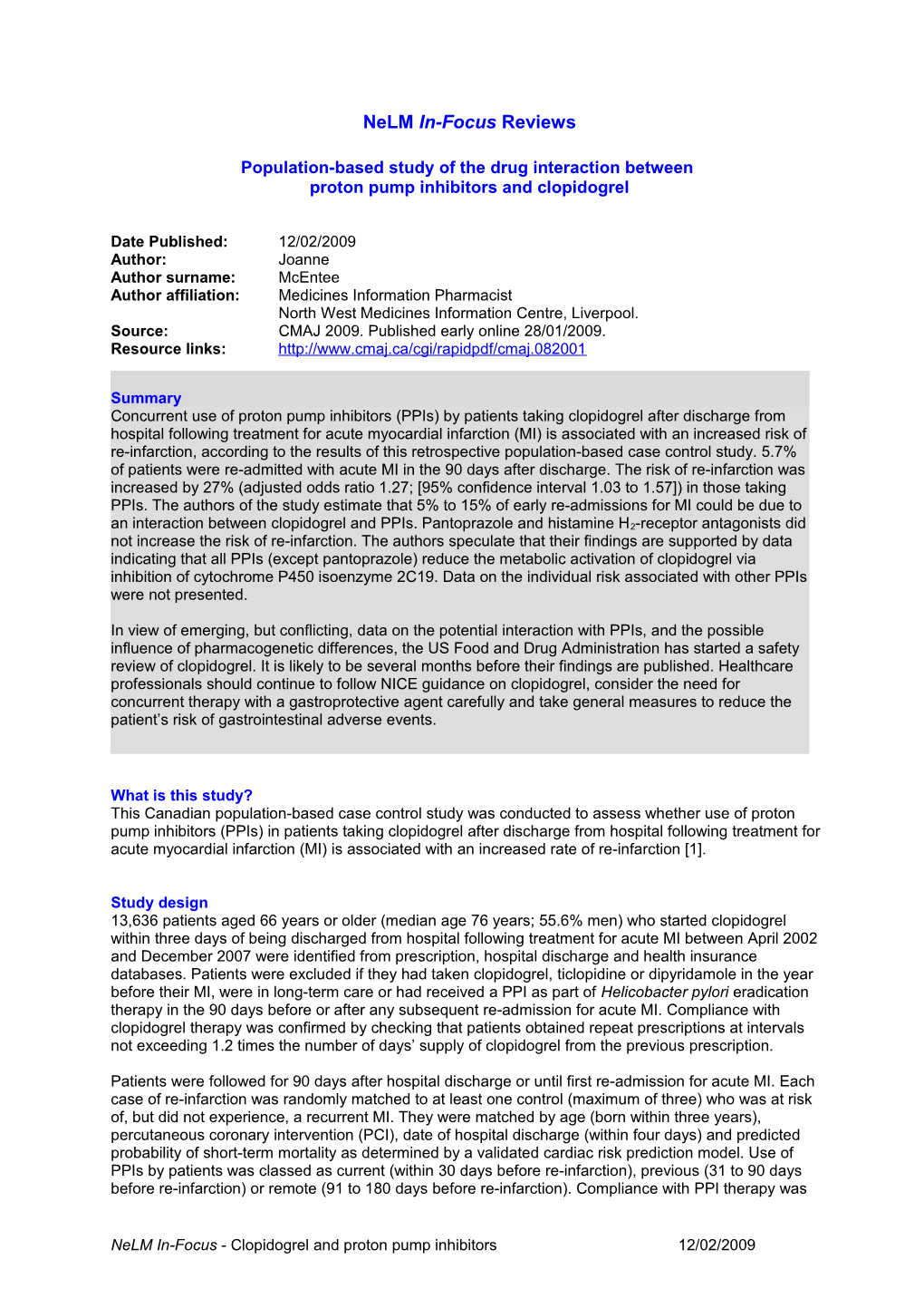 Population-Based Study of the Drug Interaction Between