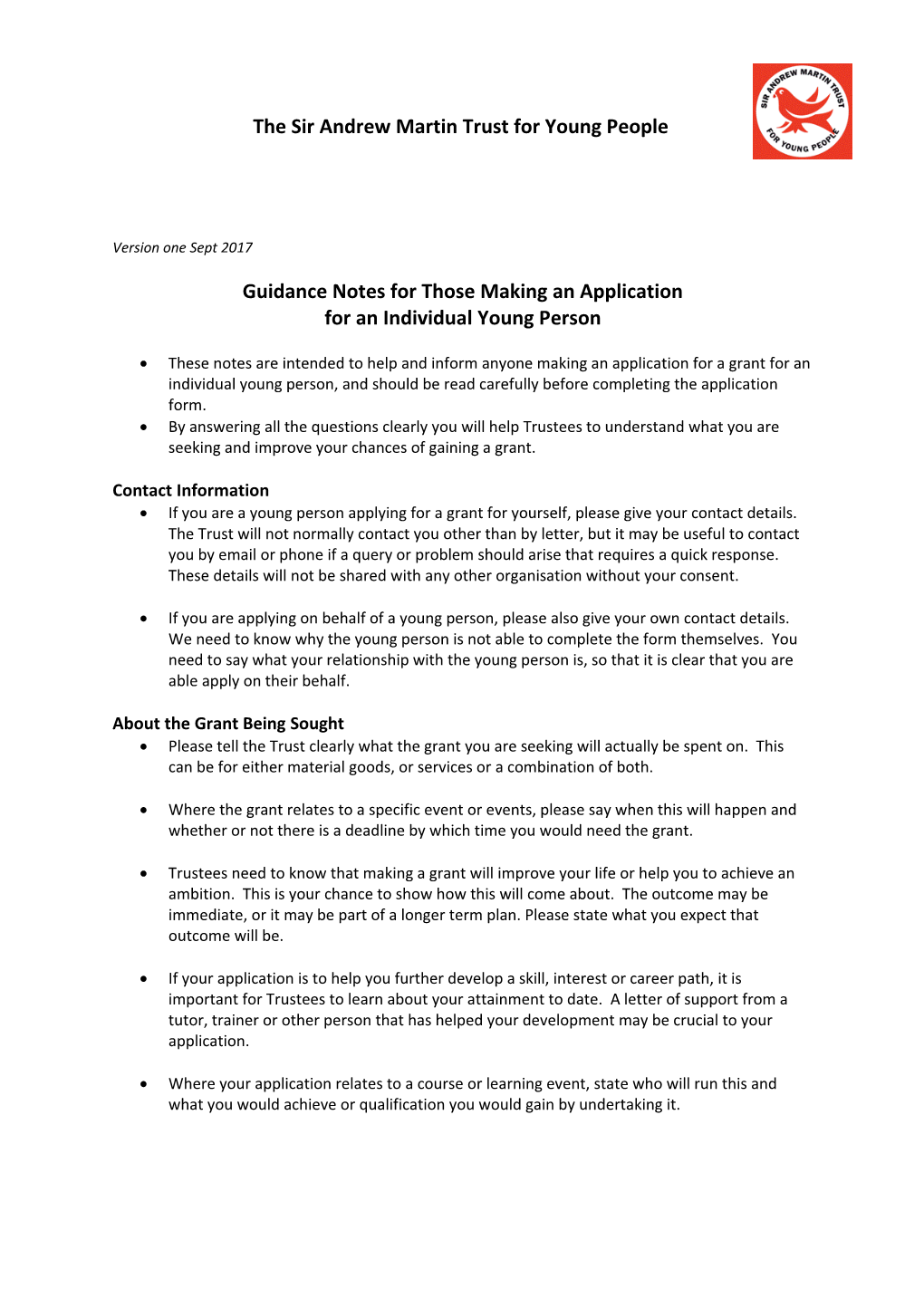 Guidance Notes for Those Making an Application