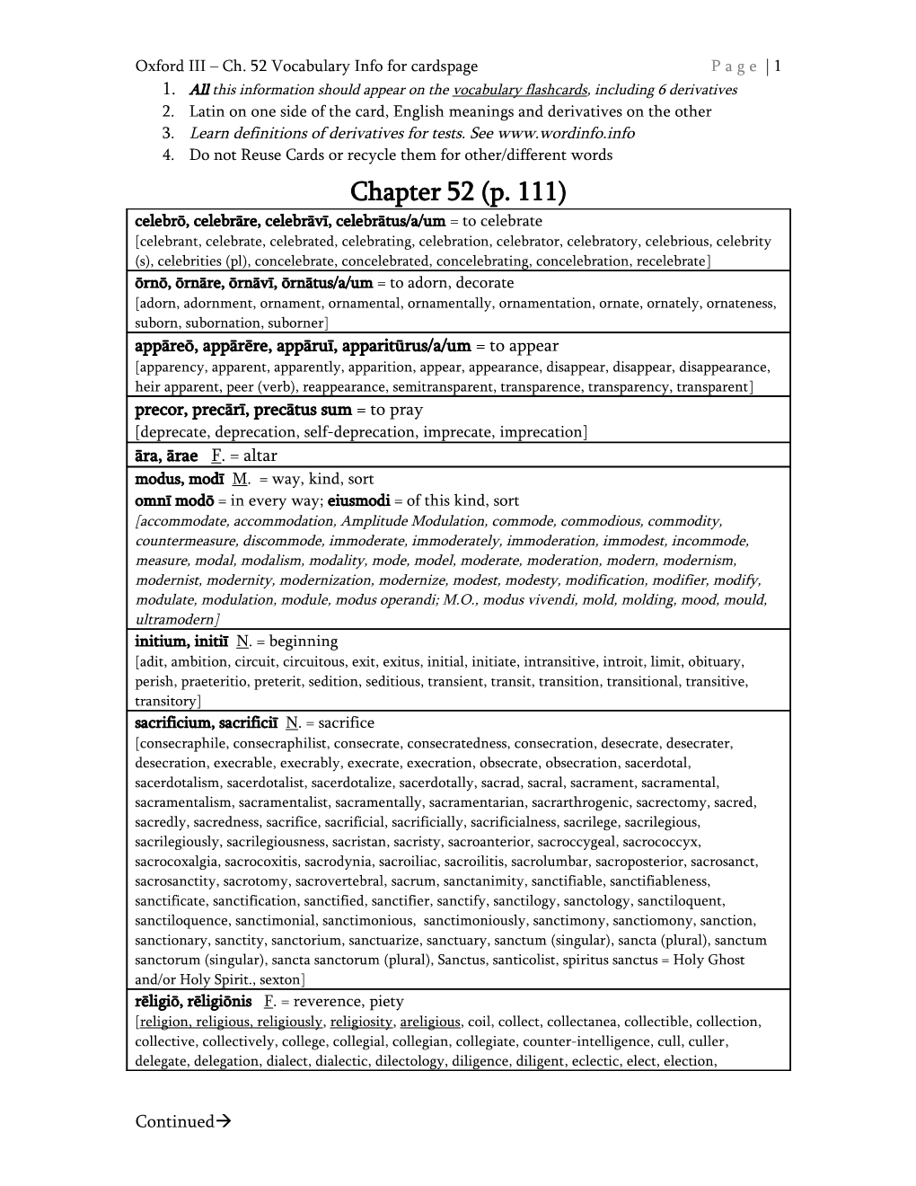 Oxford III Ch. 52 Vocabulary Info for Cards Page Page 1