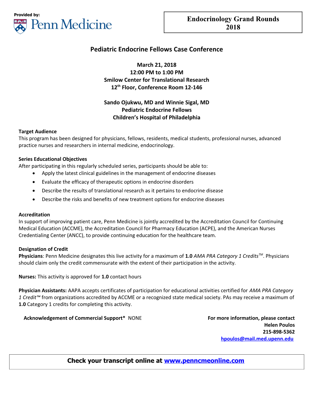 Pediatric Endocrine Fellows Case Conference