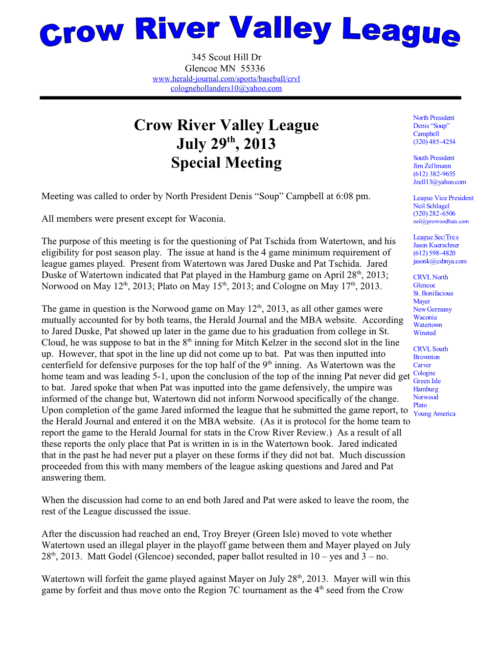 Crow River Valley League
