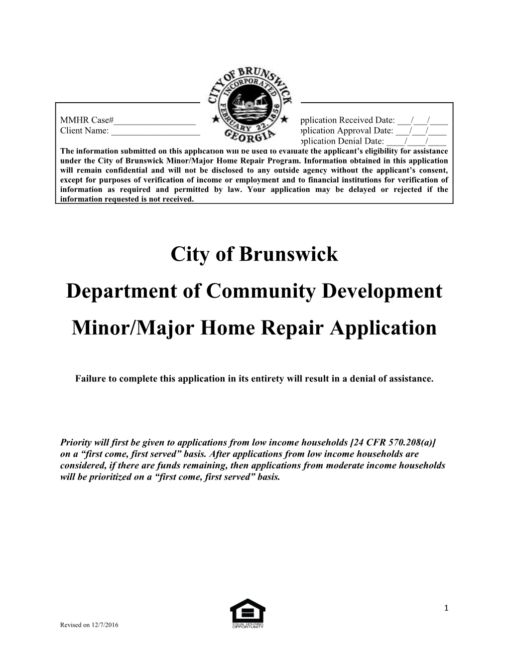 Minor/Major Home Repair Application