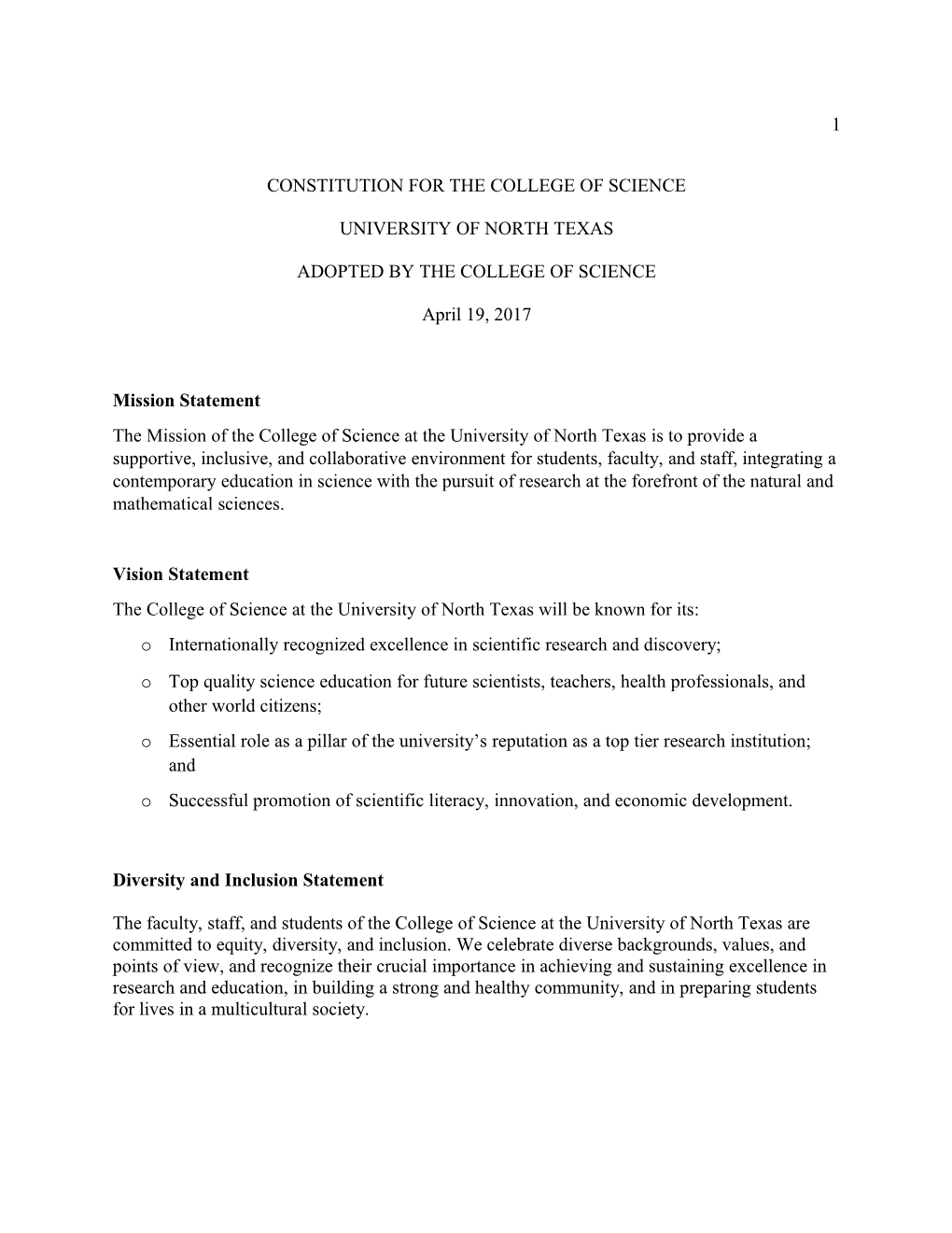 Constitution for the College of Science