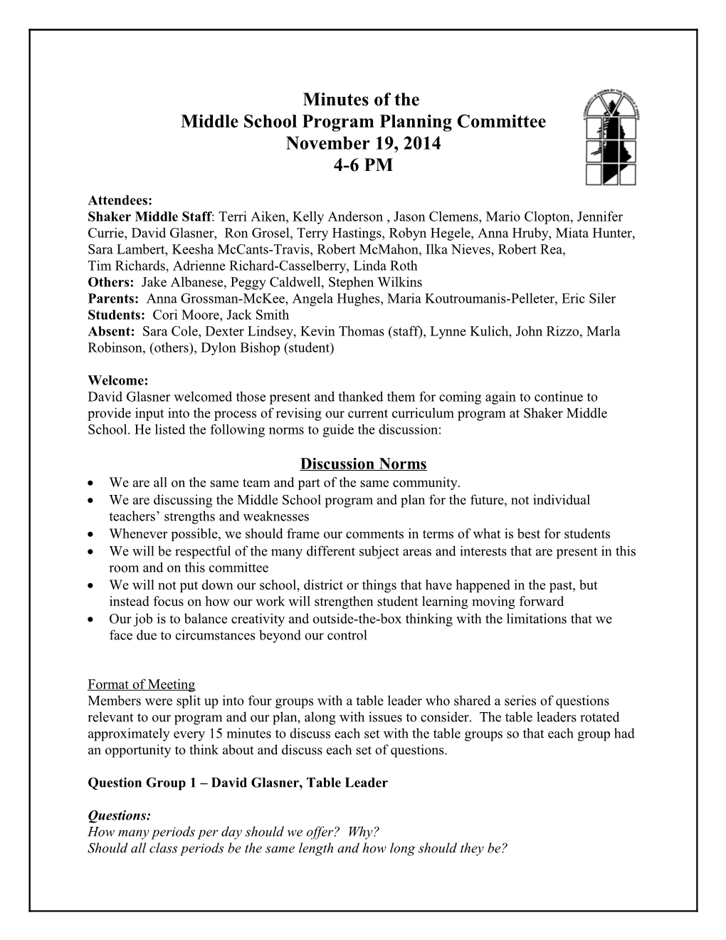 Middle School Program Planning Committee