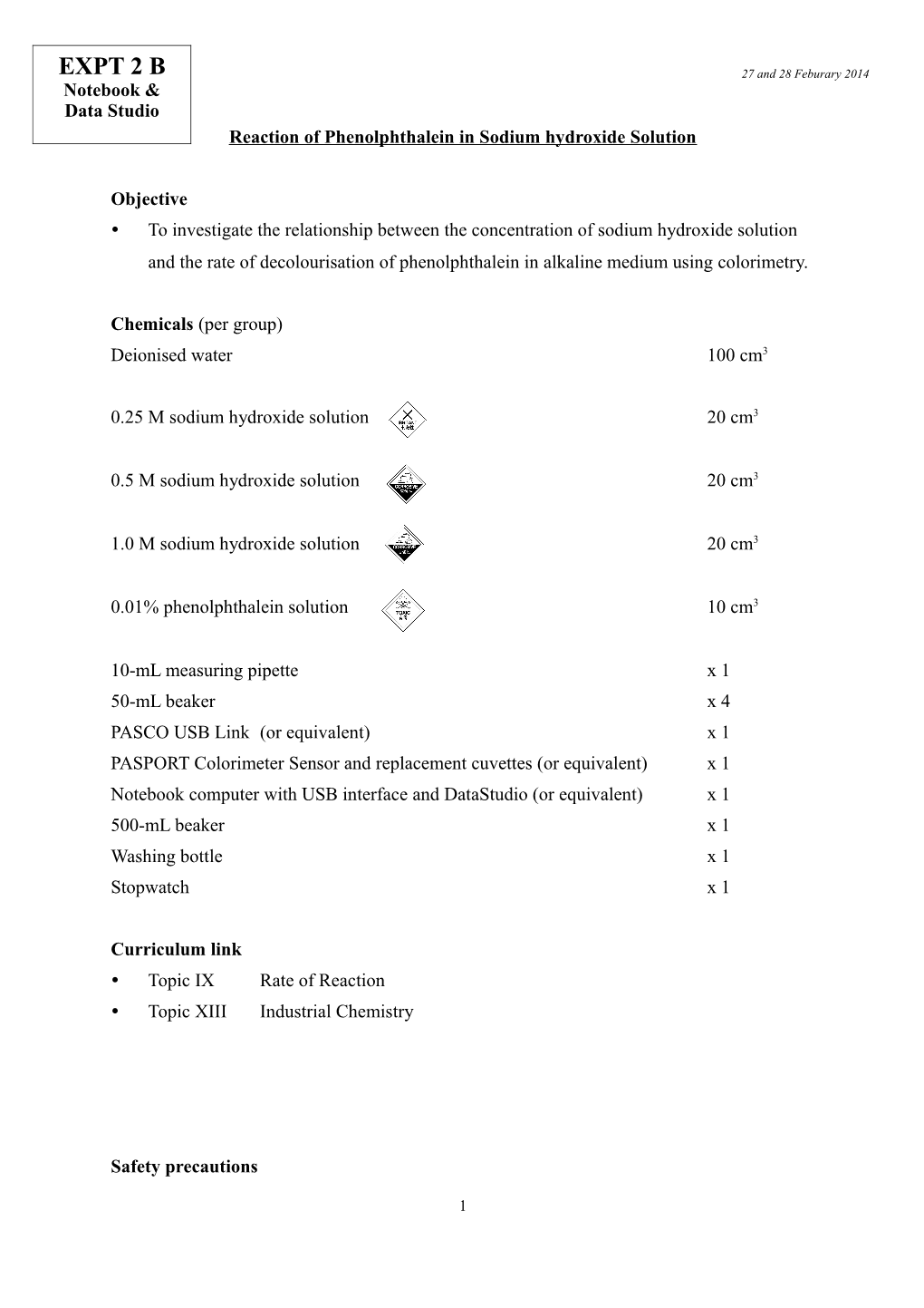 Reaction of Phenolphthalein in Sodium Hydroxide Solution