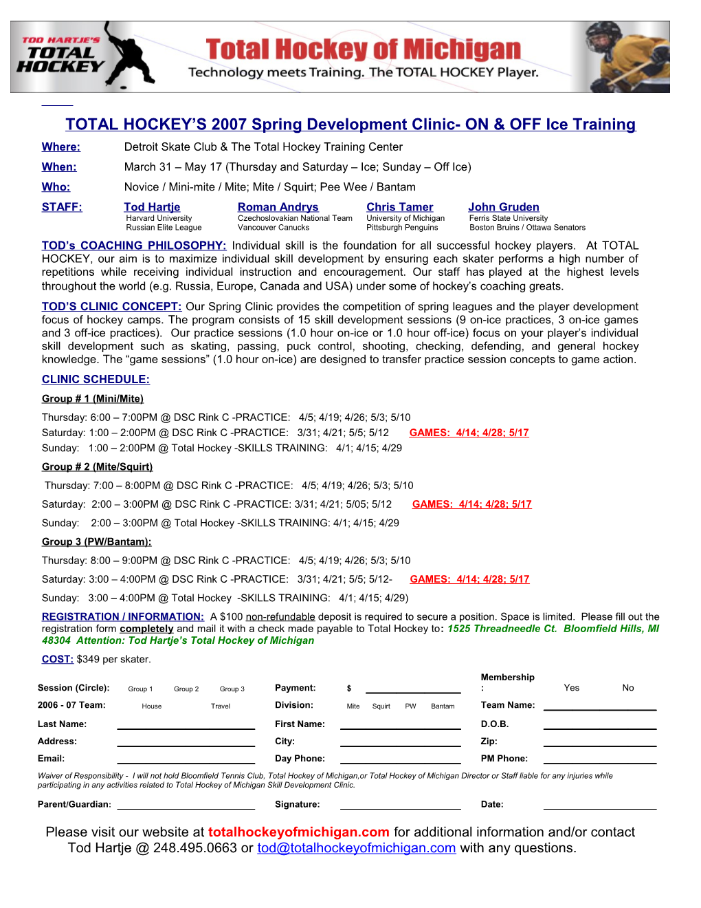 TOTAL HOCKEY S 2007Spring Developmentclinic- on & OFF Ice Training
