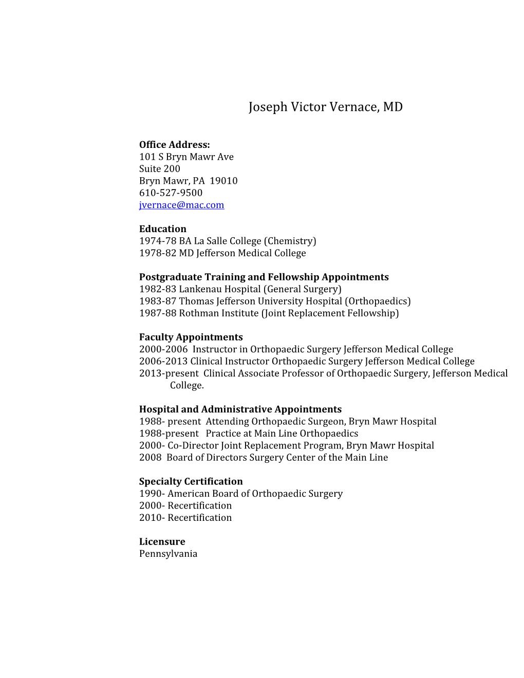 Joseph Victor Vernace, MD