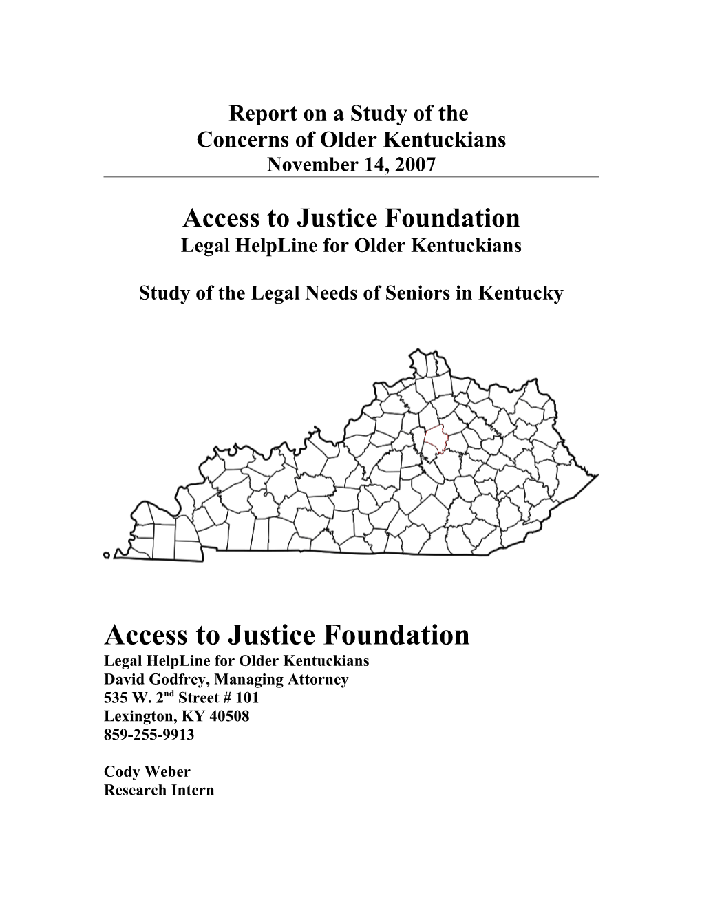 Report on the Study of the Concerns of Older Kentuckians