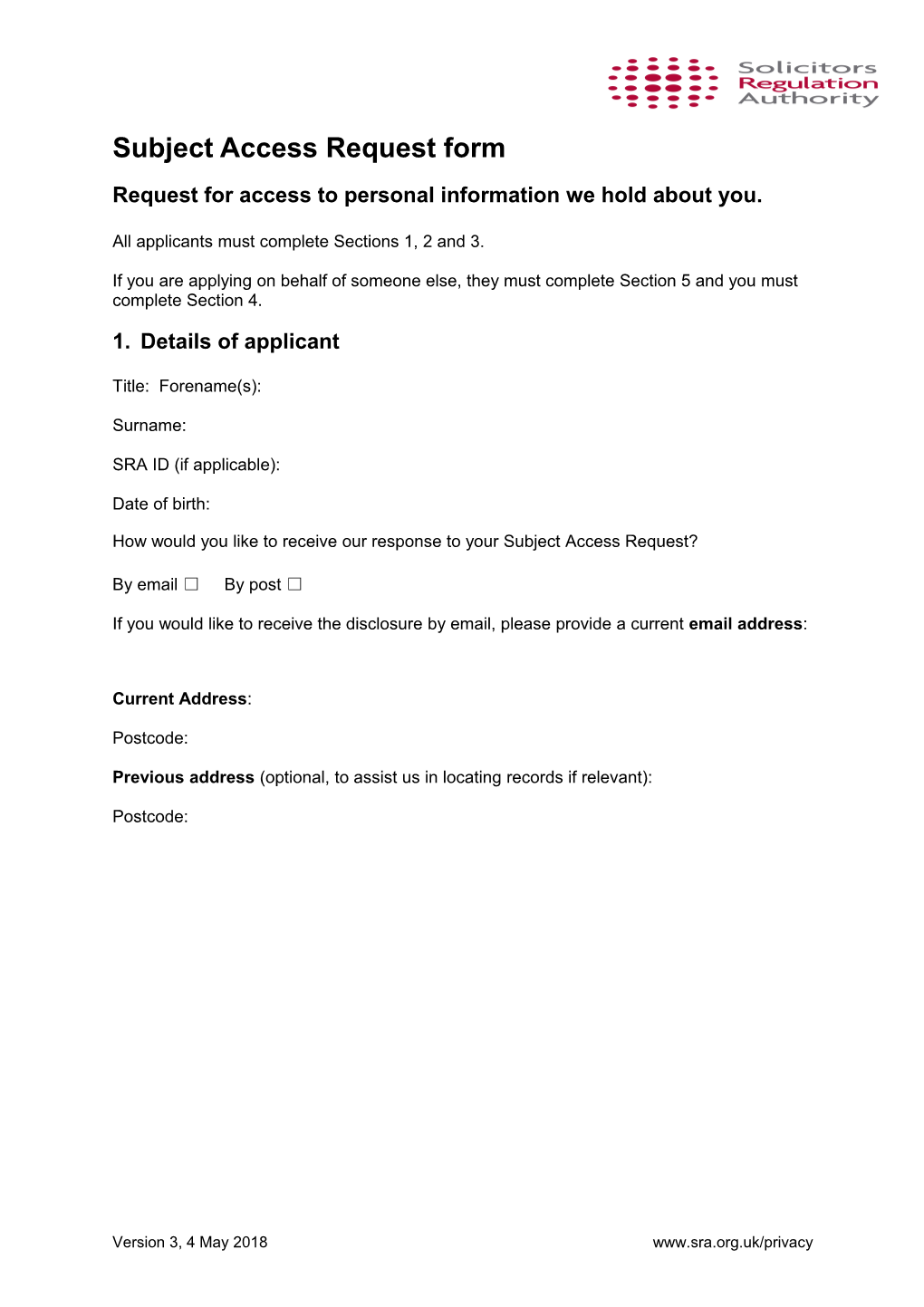 Subject Access Request Form