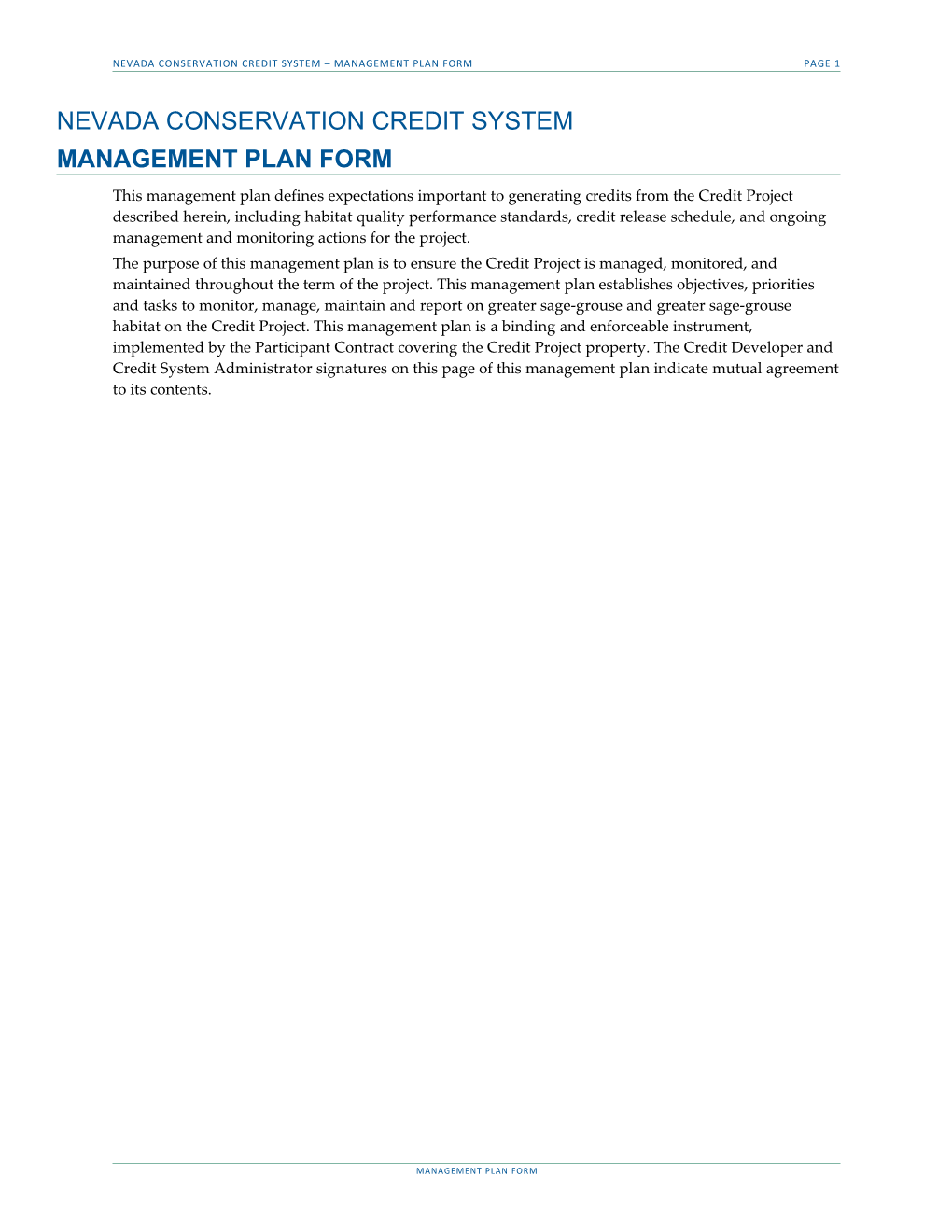 Management Plan Form