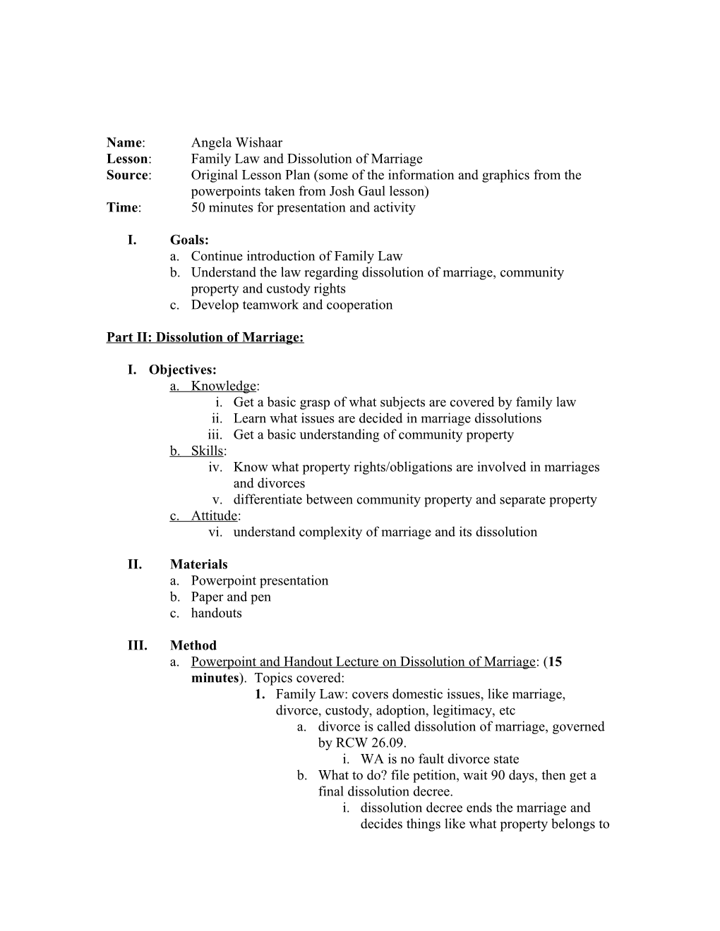 Lesson:Family Law and Dissolution of Marriage