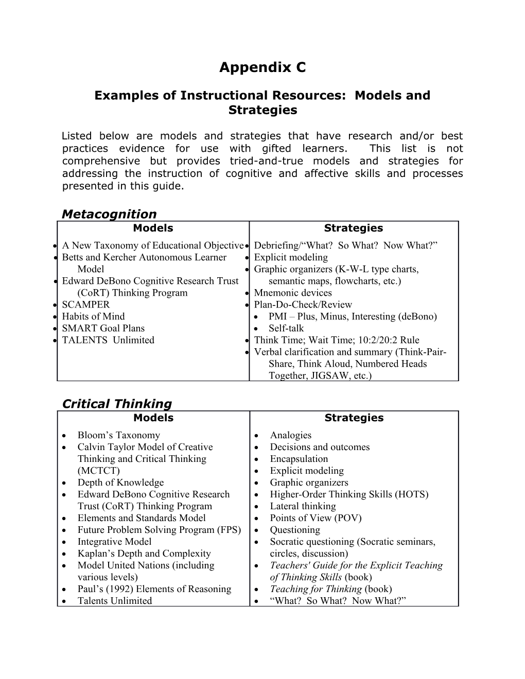 Examples of Models and Strategies