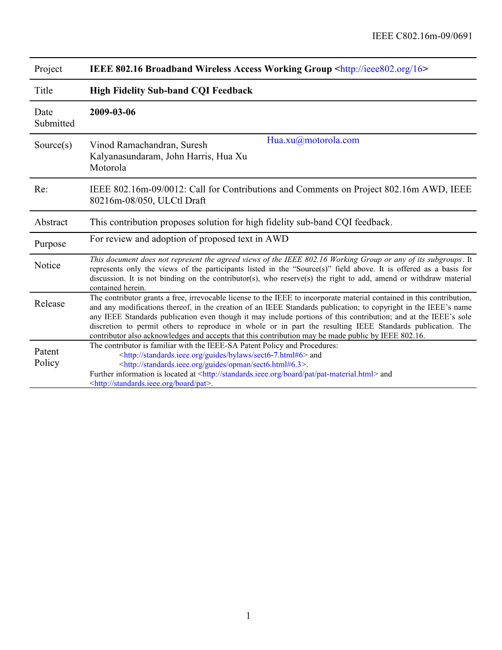 High Fidelity Sub-Band CQI Feedback