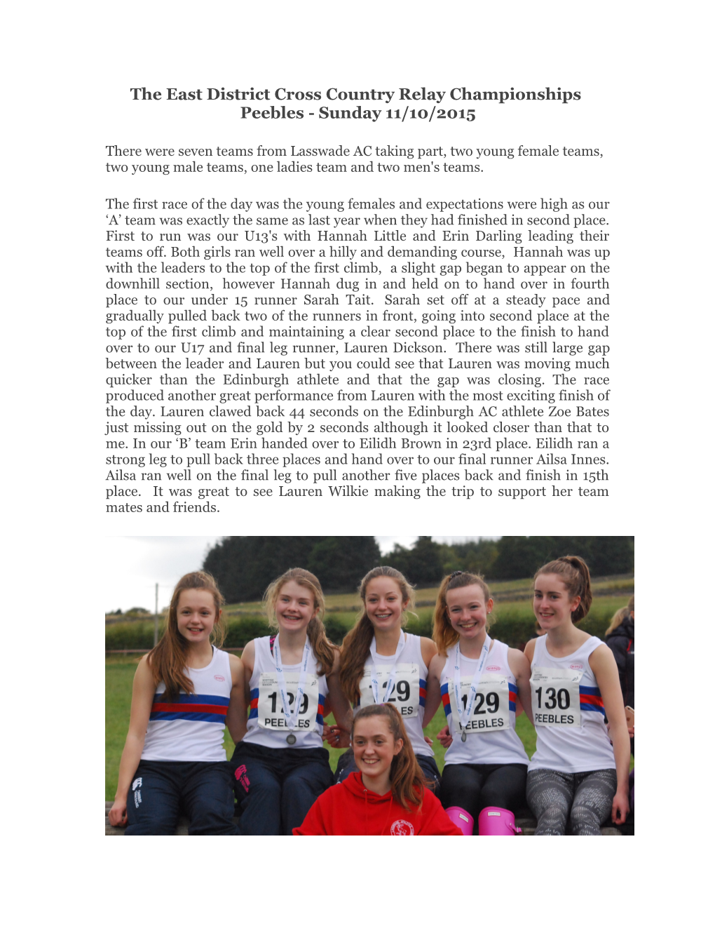 The East District Cross Country Relay Championships Took Place at Peebles on Sunday 11/10/2015