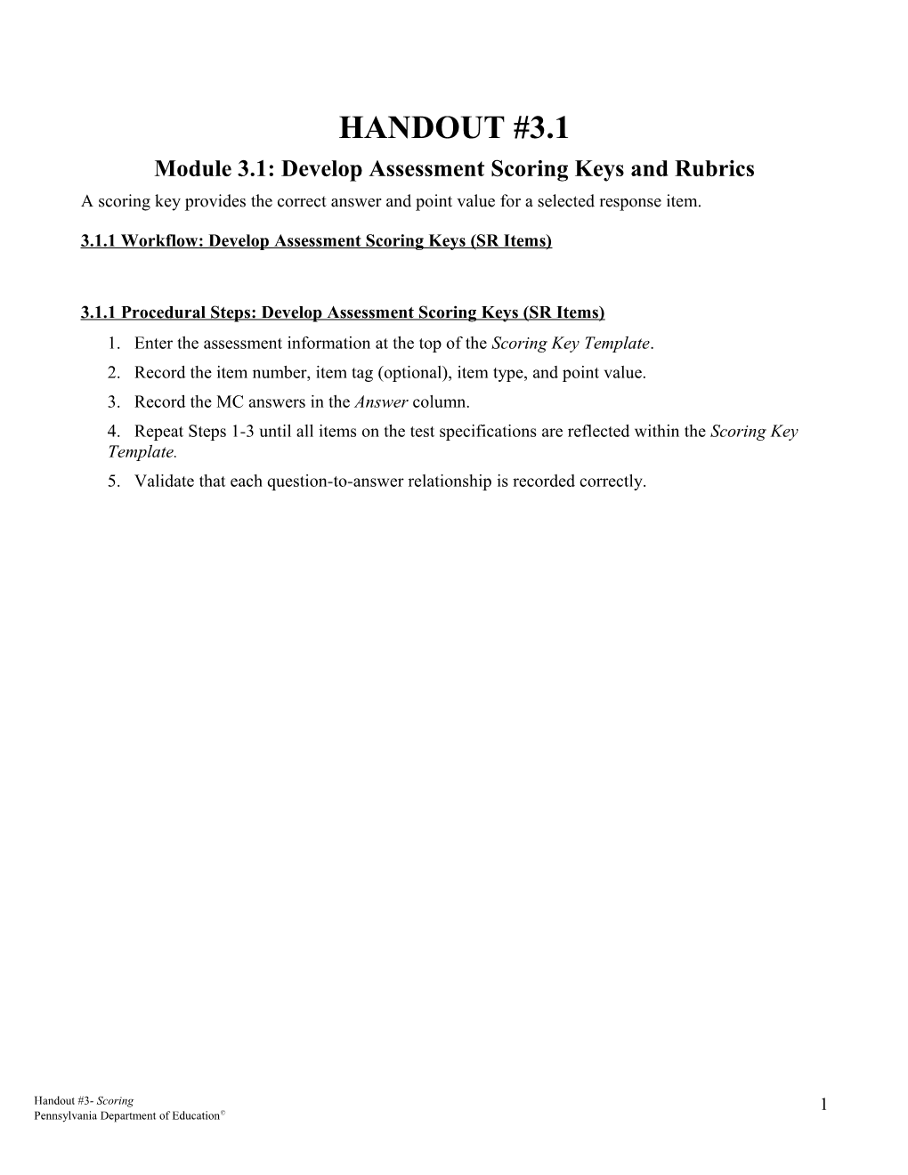 Module 3.1: Develop Assessment Scoring Keys and Rubrics