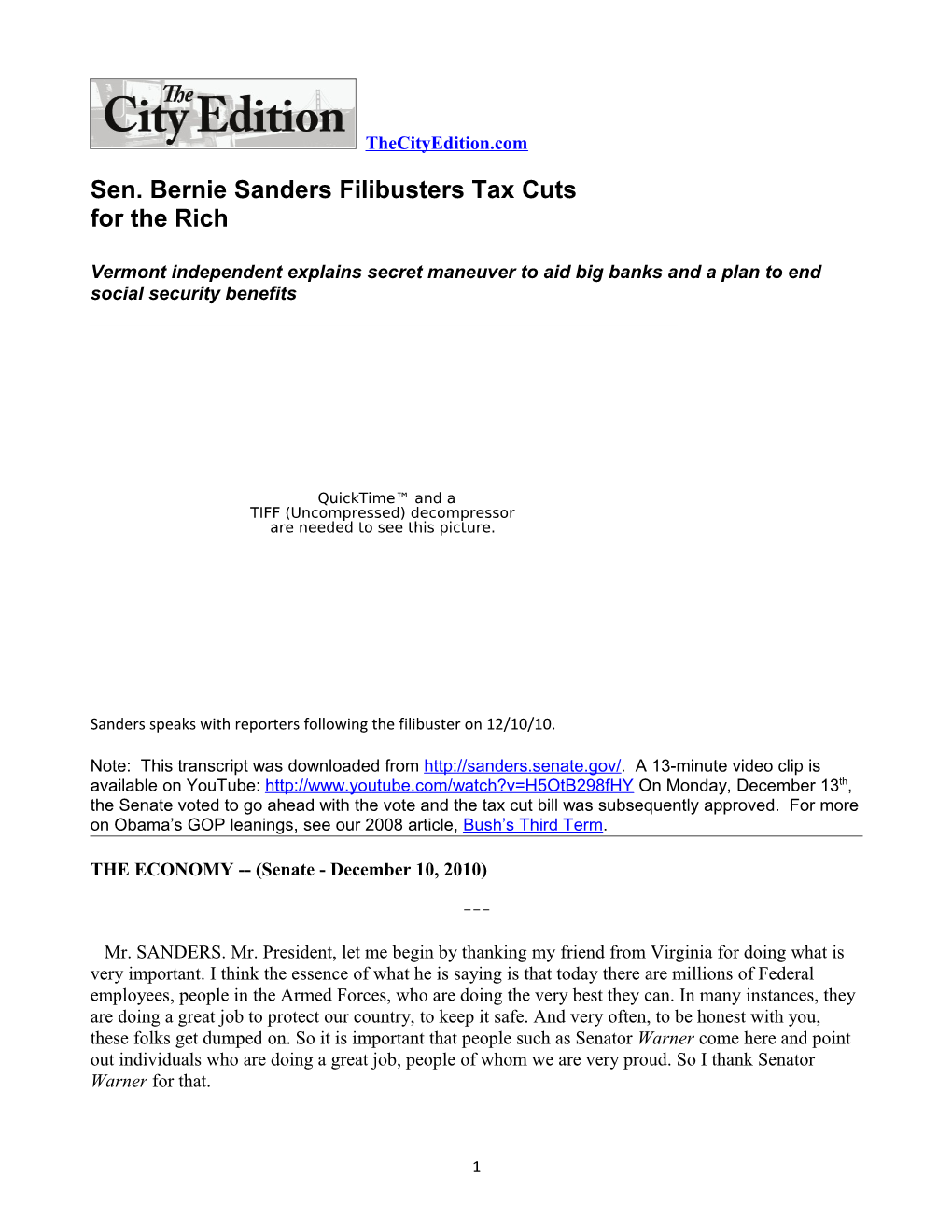 Sen. Bernie Sanders Filibusters Tax Cuts