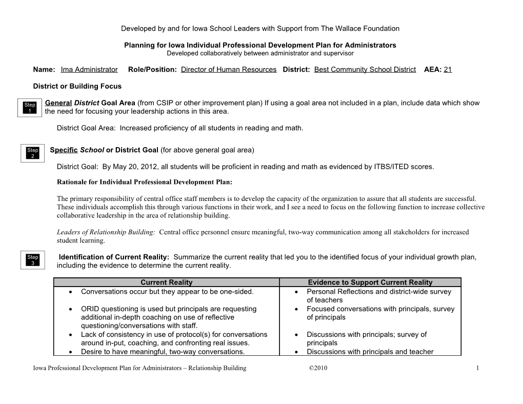 Planning for Iowa Individual Professional Development Plan for Administrators