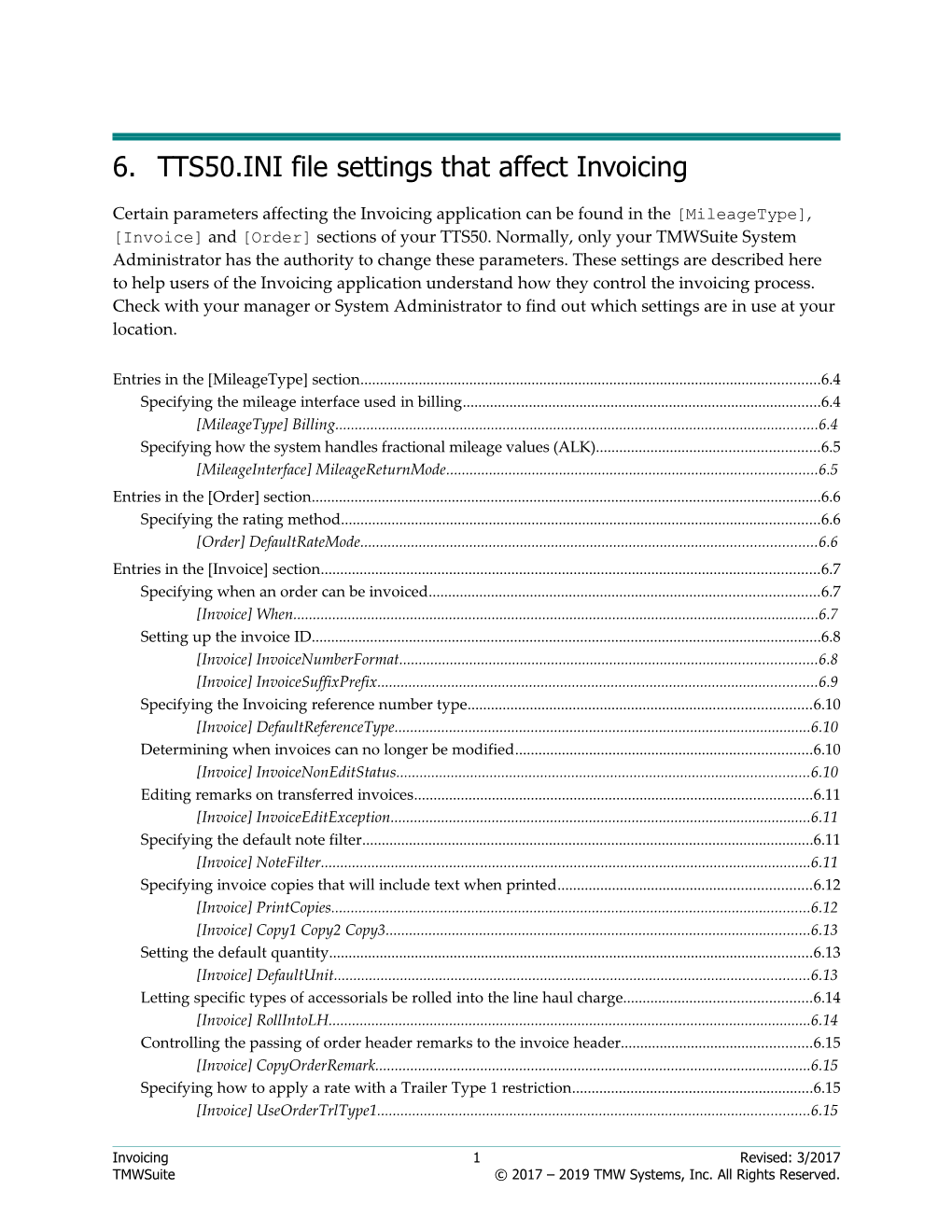 TTS50.INI File Settings That Affect Invoicing