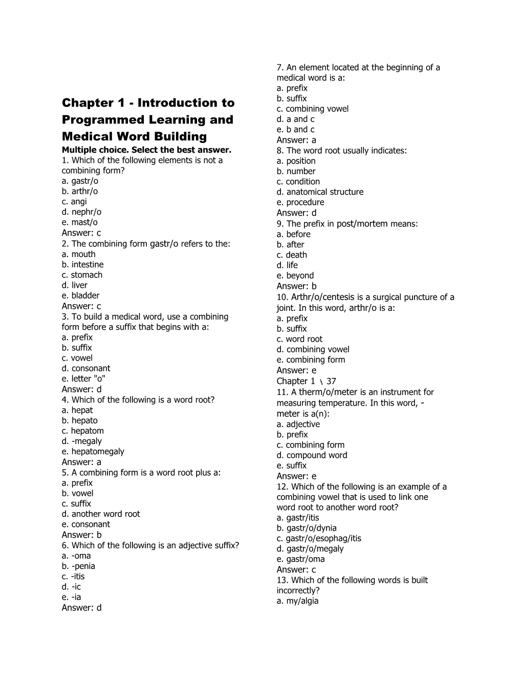 Multiple Choice Test Questions