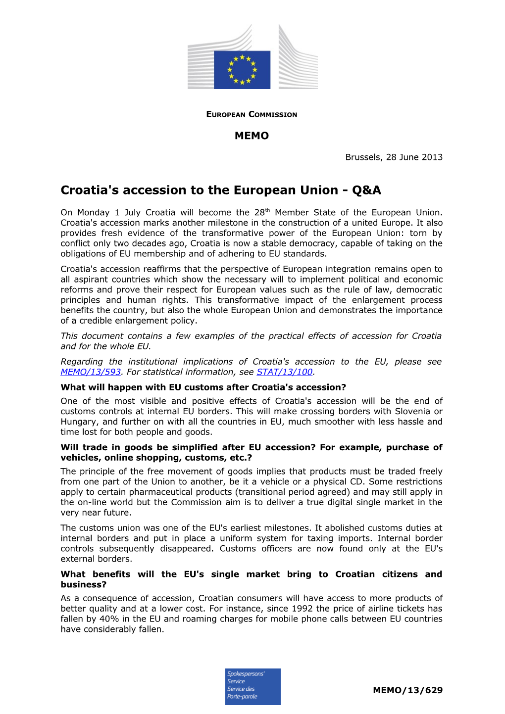 Croatia's Accession to the European Union - Q&A