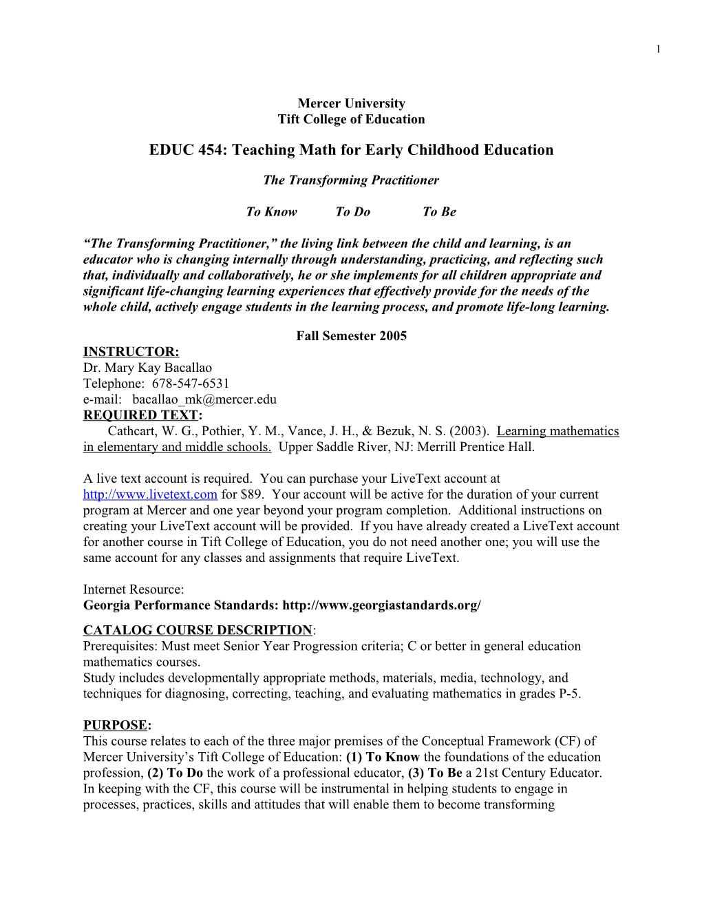 EDUC 454: Teaching Math for Early Childhood Education