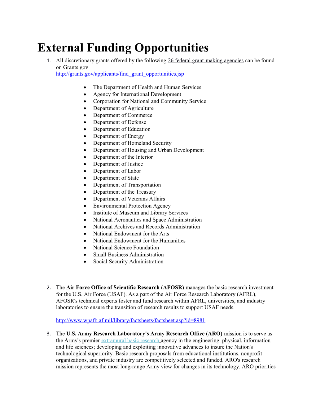 External Funding Opportunities