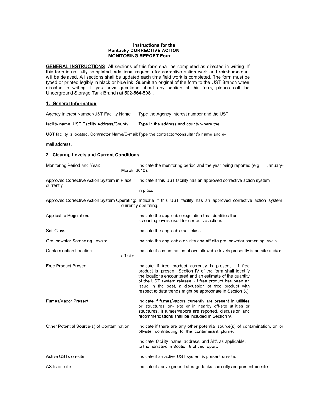DEP8045 Corrective Action Monitoring Report Form with Instructions