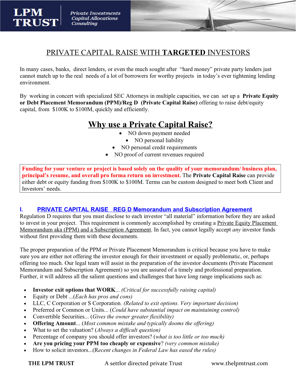 Private Capital Raise with Targeted Investors
