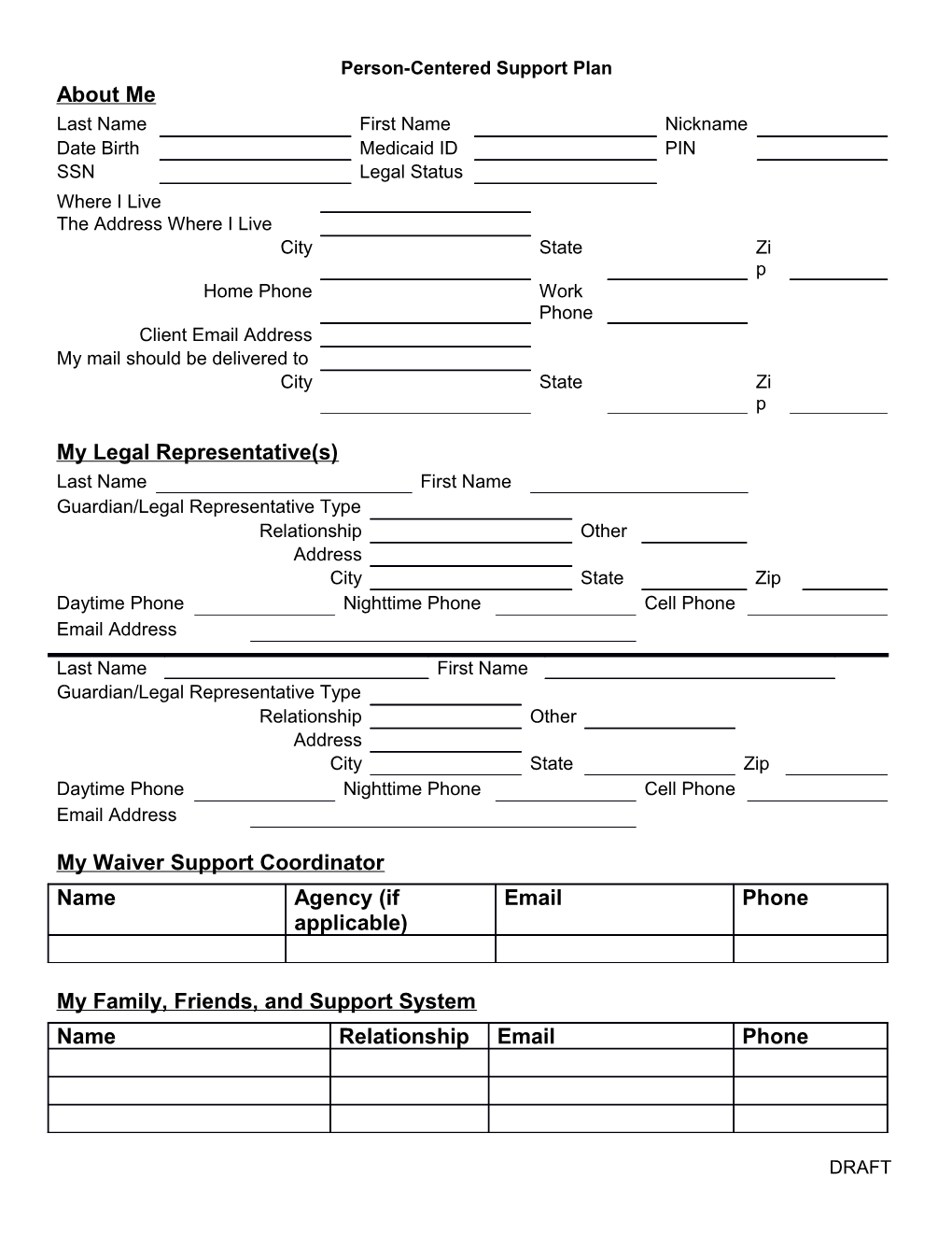 Person-Centered Support Plan