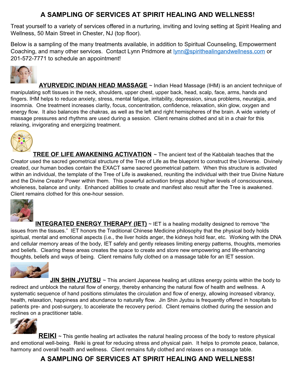 A Sampling of Services at Spirit Healing and Wellness!