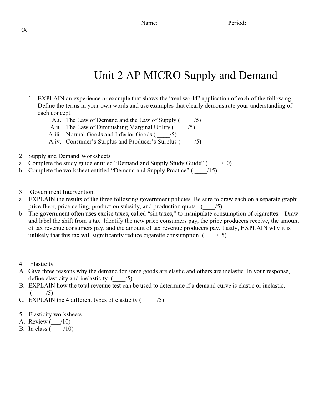 Unit 2 AP MICRO Supply and Demand