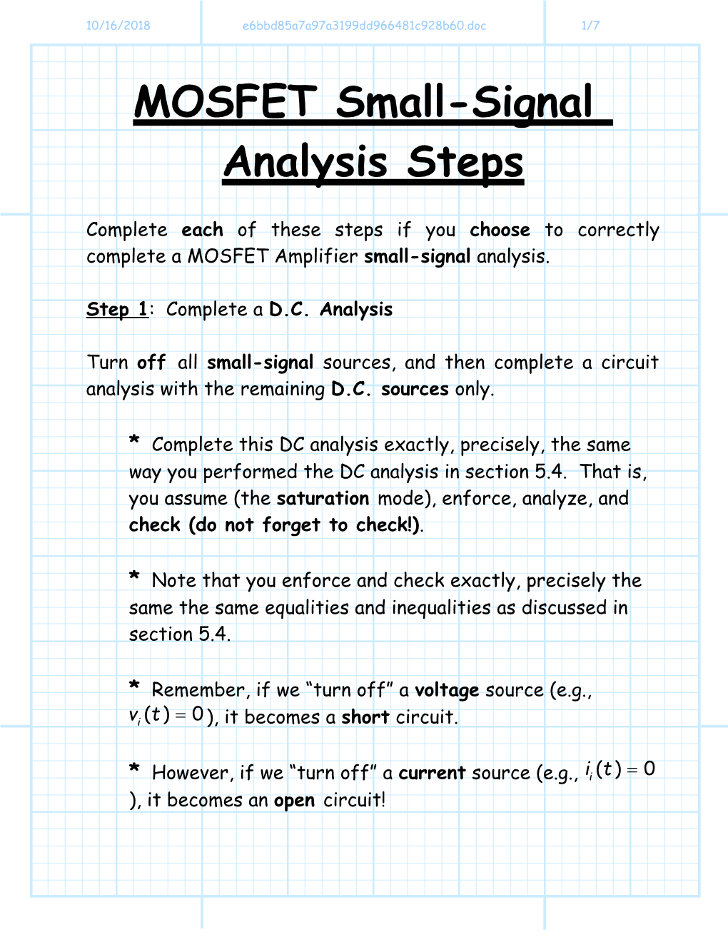 10/22/2018Steps for MOSFET Small Signal Analysis1/7