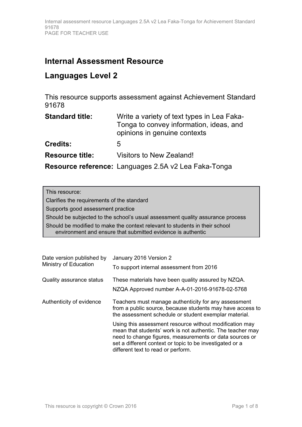 Level 2 Languages Internal Assessment Resource