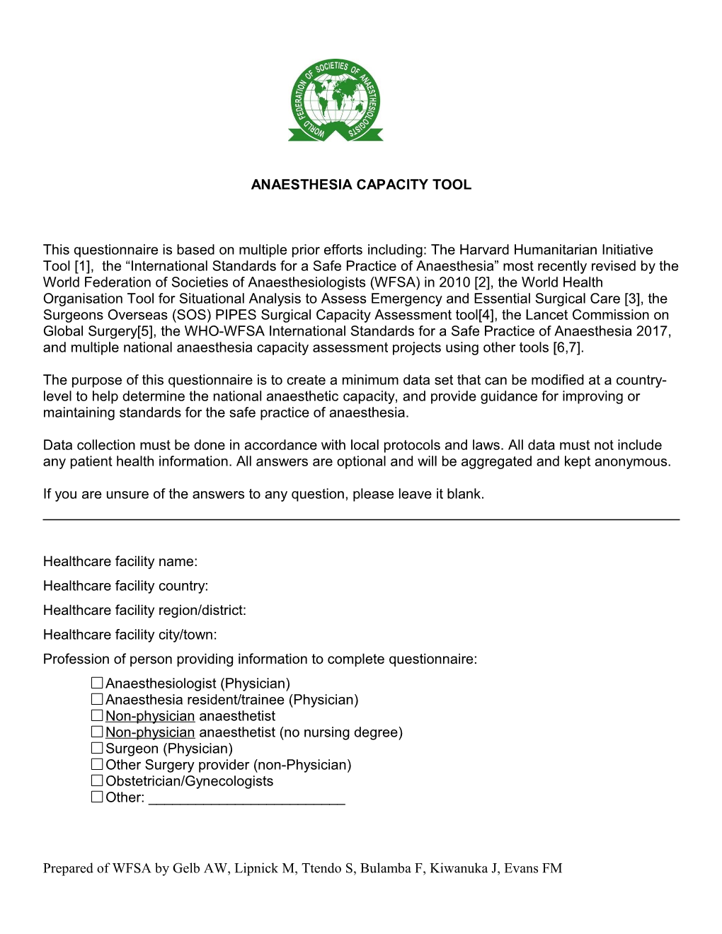 Anaesthesia Capacity Tool