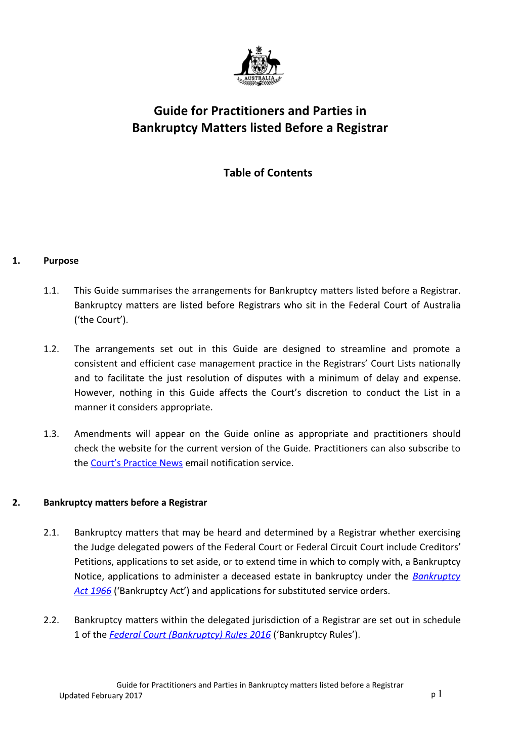 Guide for Practitioners and Parties in Bankruptcy Matters Listed Before a Registrar