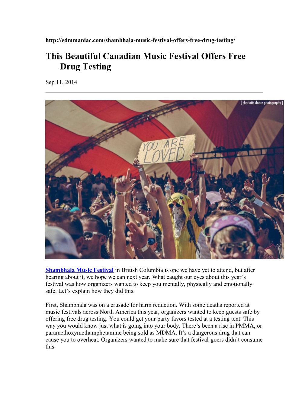 This Beautiful Canadian Music Festival Offers Free Drug Testing