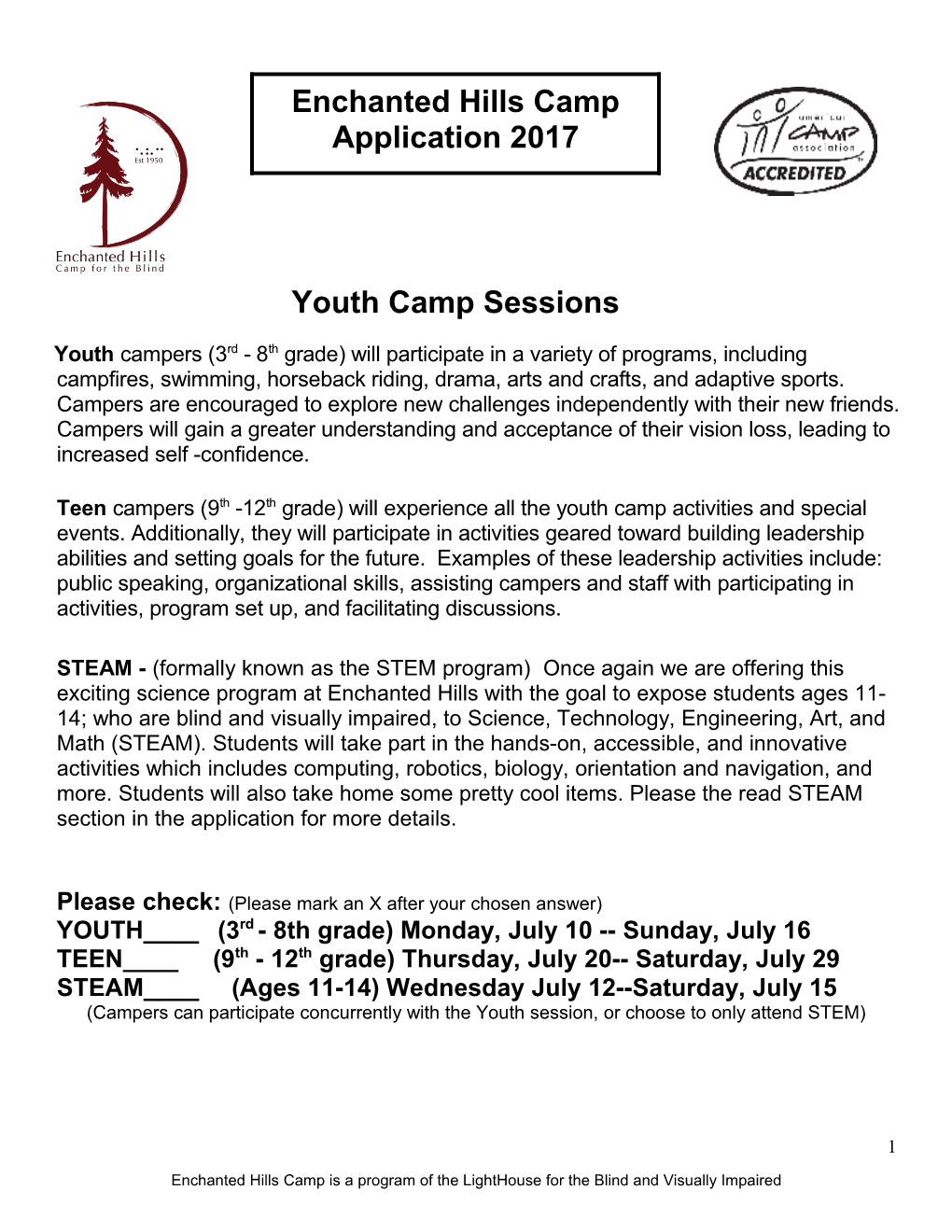 Youth Camp Sessions