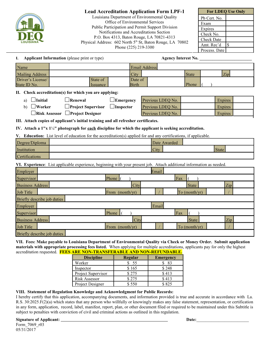Lead Accreditation Application Form