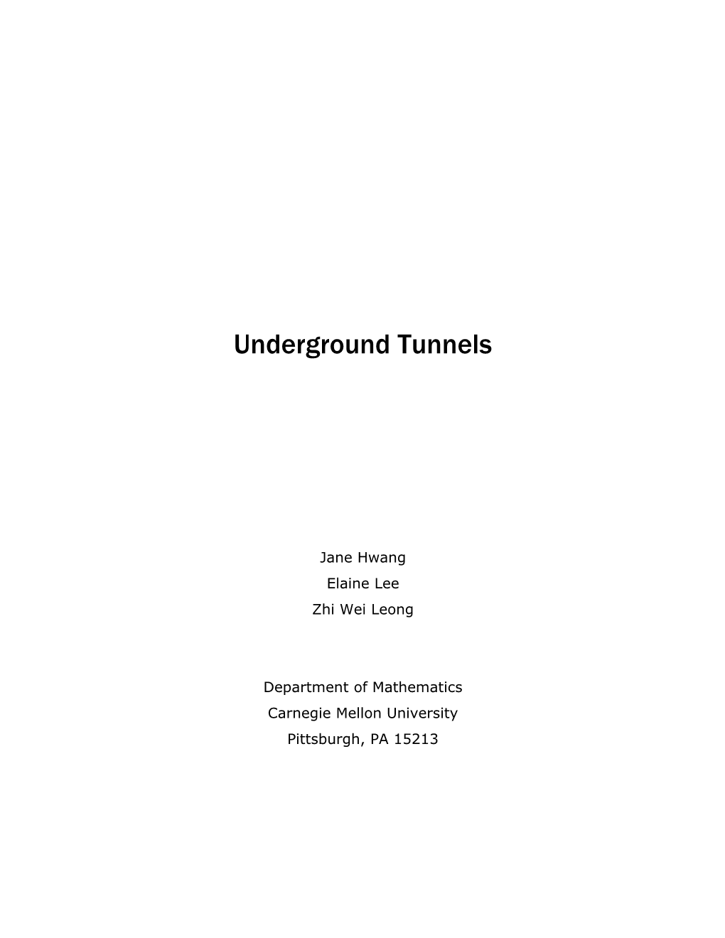 Underground Tunnelsjane Hwang, Elaine Lee, Zhi Wei Leong