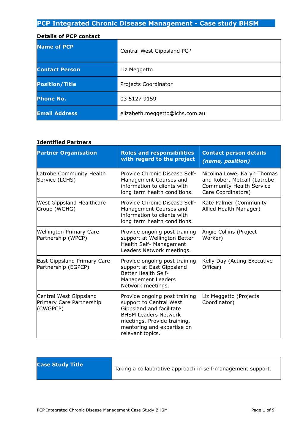 PCP Integrated Chronic Disease Management - Case Study BHSM