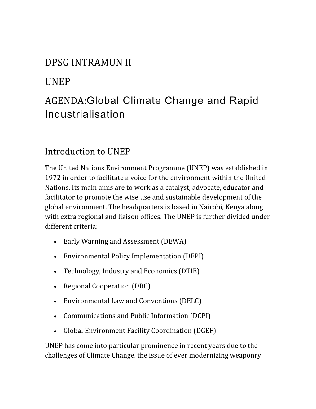AGENDA:Global Climate Change and Rapid Industrialisation