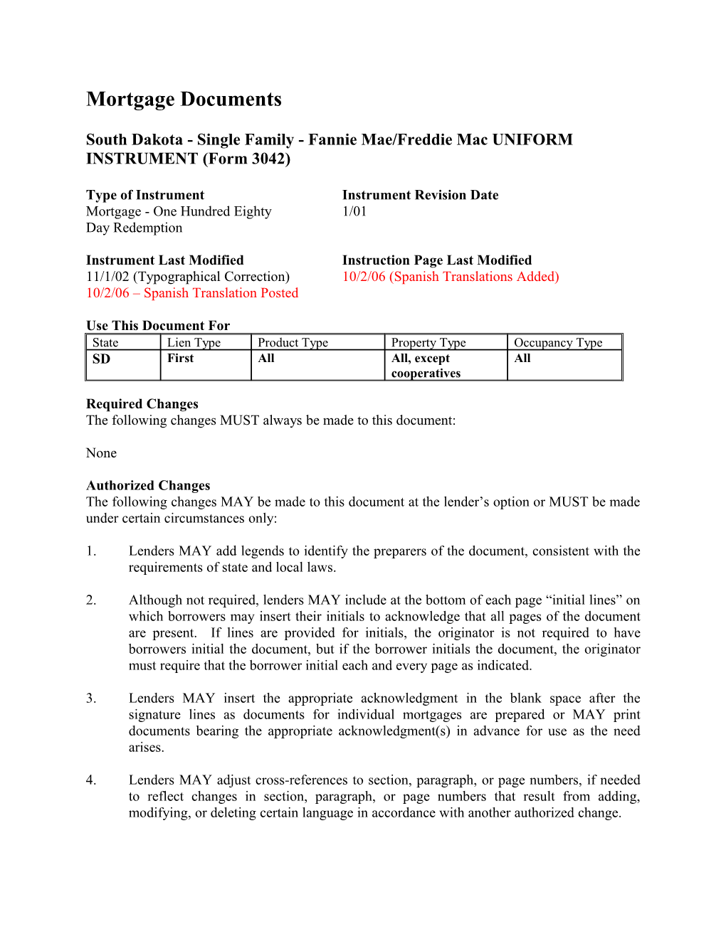 Instructions: South Dakota Security Instrument (Form 3042)