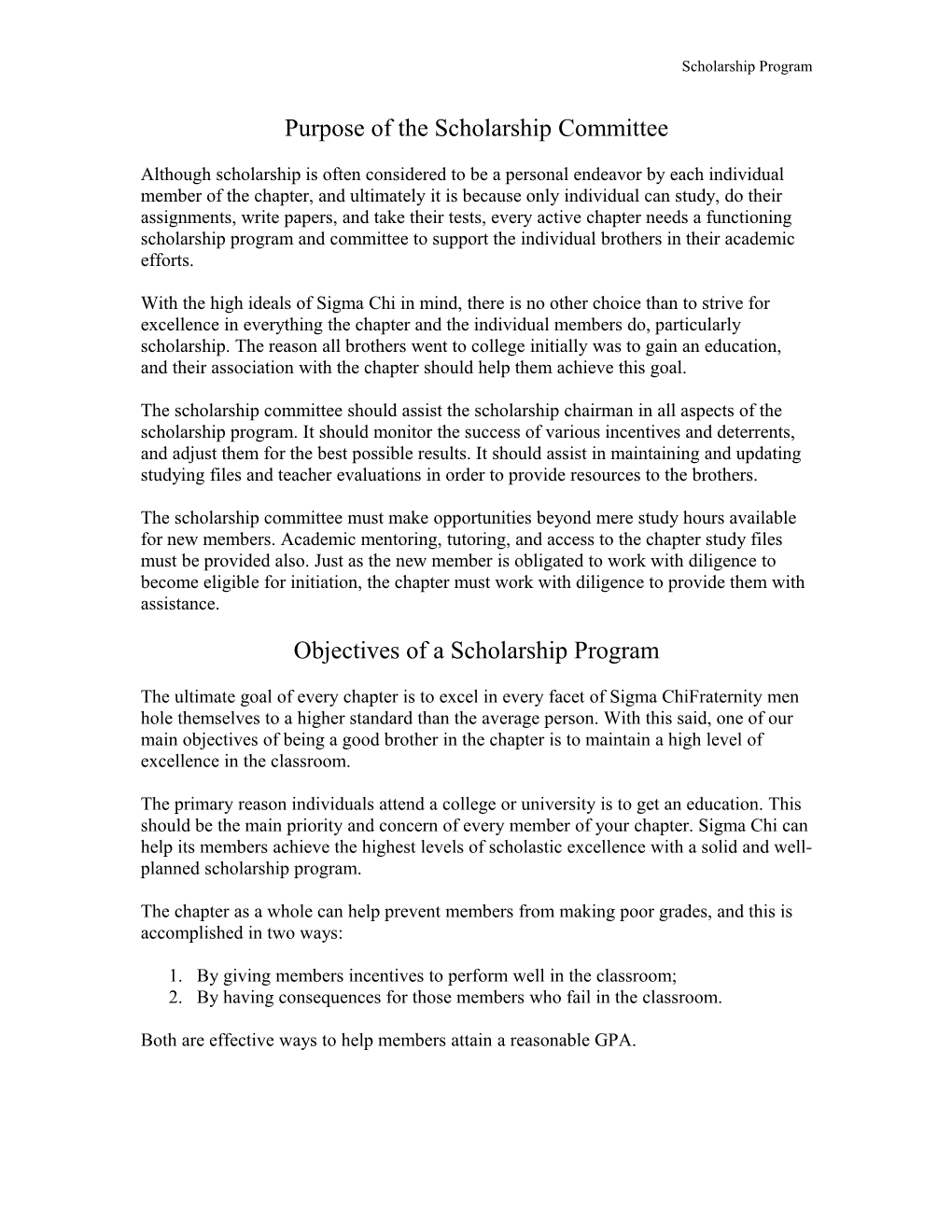 Purpose of the Scholarship Committee