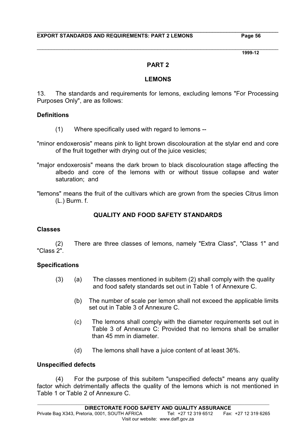 EXPORT STANDARDS and REQUIREMENTS: PART 2 Lemonspage 1