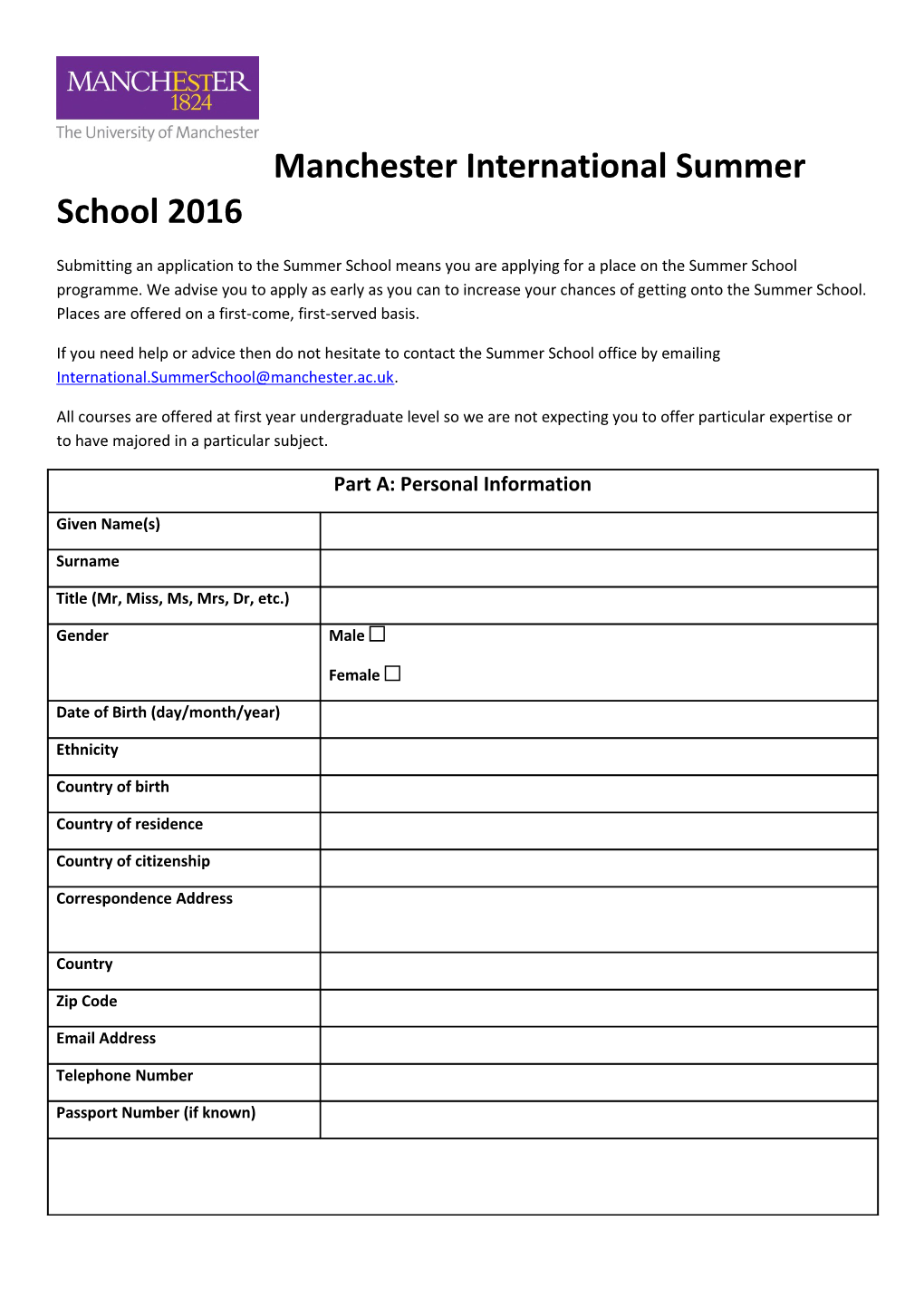 Manchester International Summer School 2016