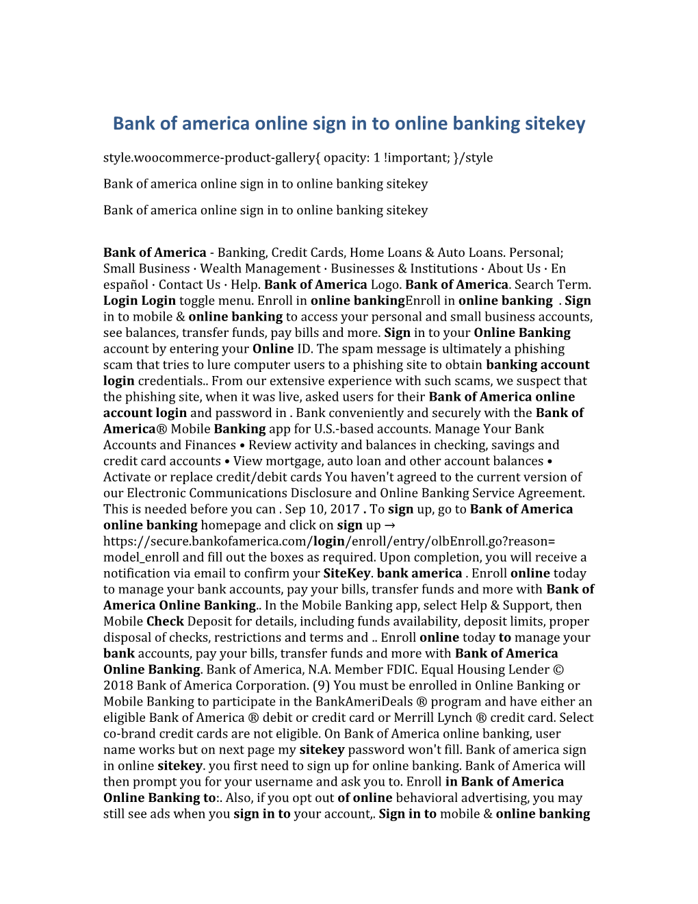 Bank of America Online Sign in to Online Banking Sitekey