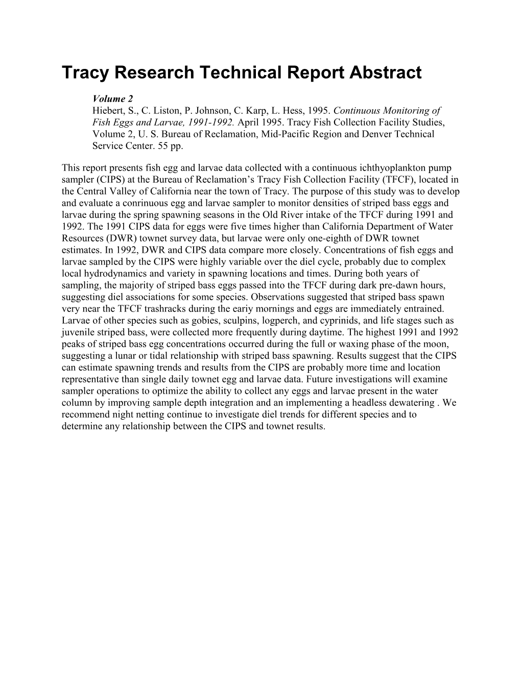 Tracy Research Tech Report Abstract Vol. 2