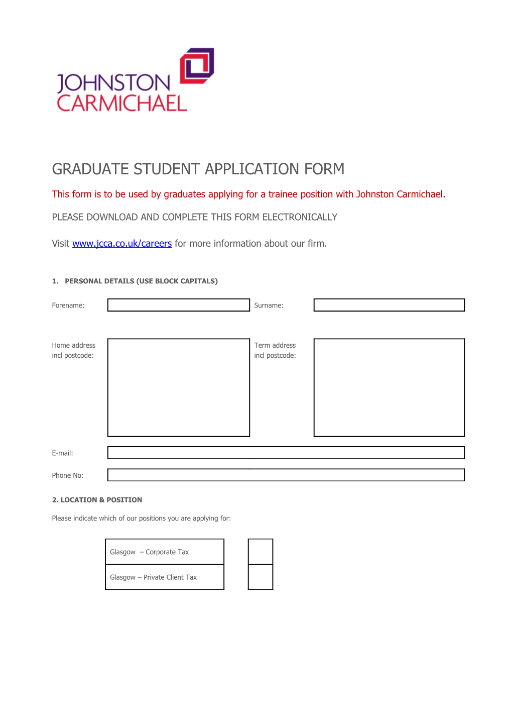 Graduate Student Application Form