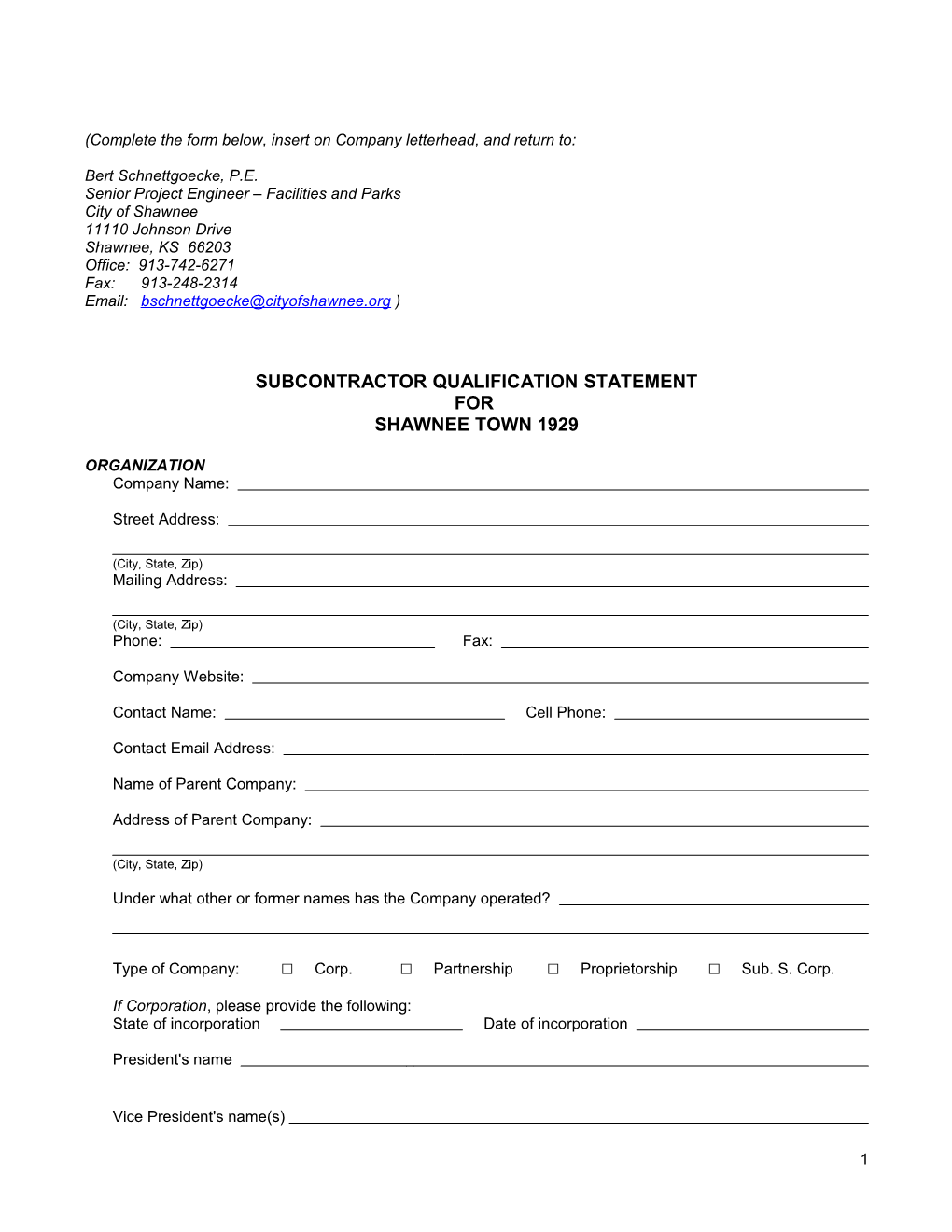 (Complete the Form Below, Insert on Company Letterhead, and Return To