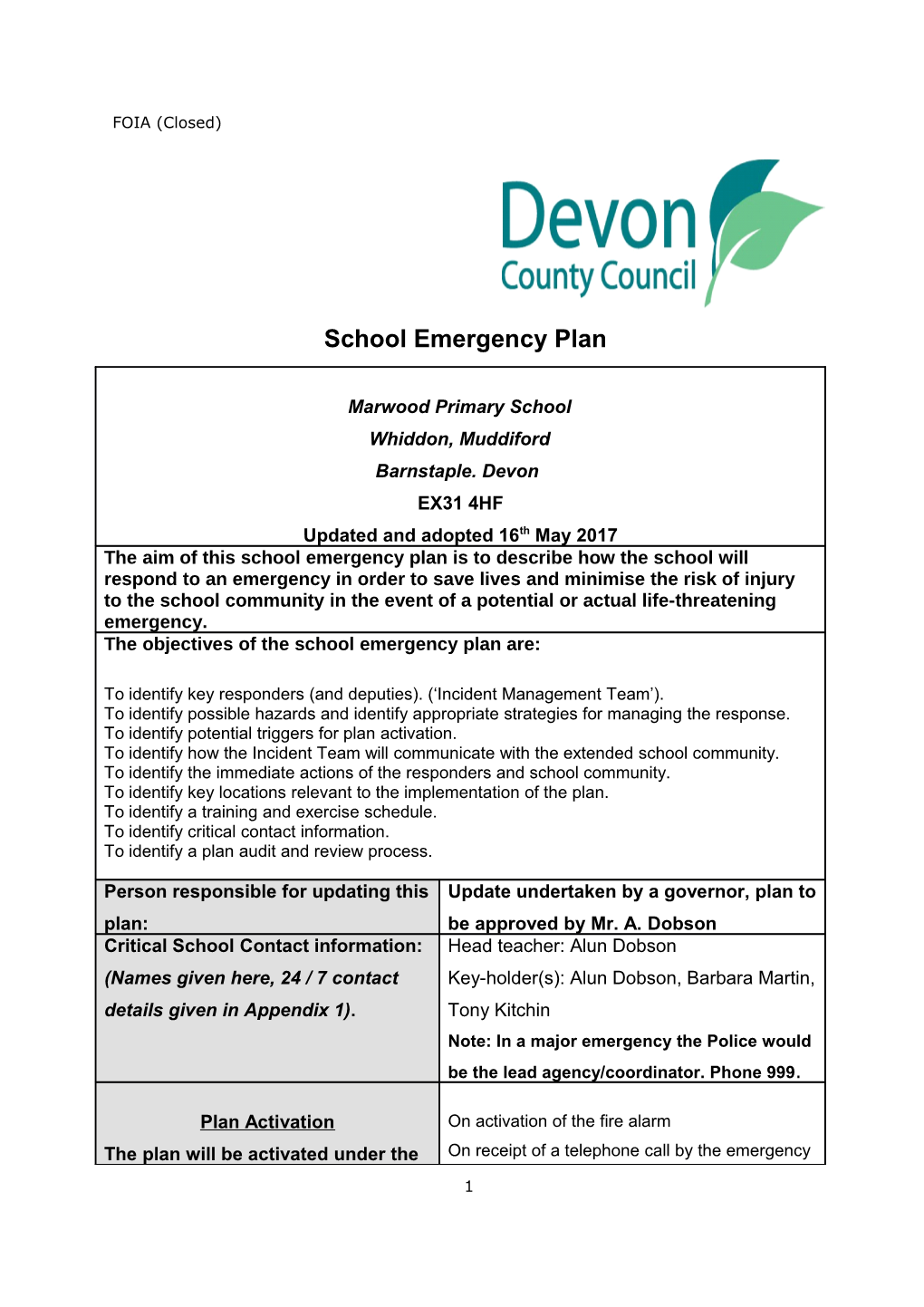 School Emergency Plan